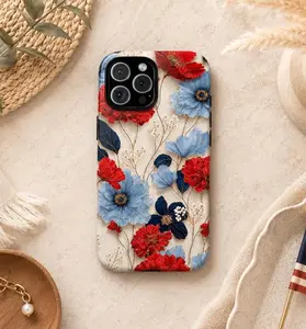 Americana Wildflowers Phone Case, Red White Blue Floral Cottagecore Design, Tough Cover