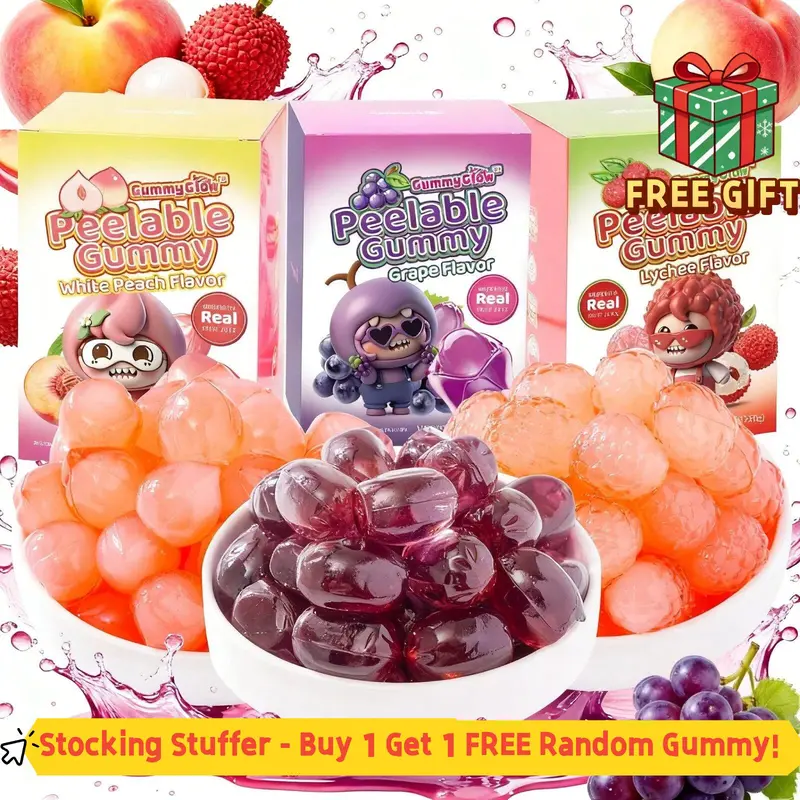 【2 Boxes Delivered】GummyGlow Peelable Candy Real Fruit Juice Lychee Grape Peach Gluten-Free Snack for Party & Sharing Sweet Juicy Chewy45 pieces/box