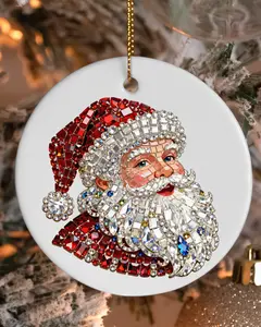 Rhinestone Santa Ornament Christmas Ornament with Sparkling Rhinestone Design for Festive Holiday Decor