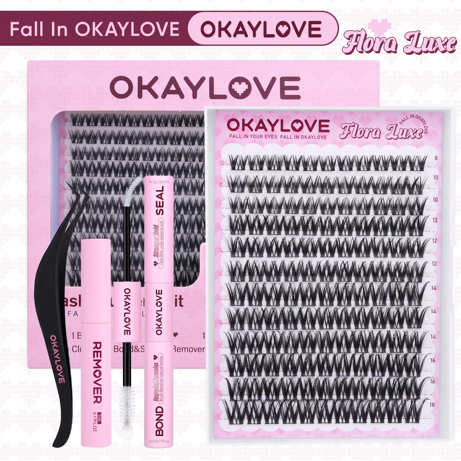 OKAYLOVE Lash Clusters Kit, Flora Luxe Wispy Cluster Lashes with Long-lasting Lash Bond and Seal, Tweezers and Remover DIY at Home for Natural Clean Girls Makeup DealsForYouDays