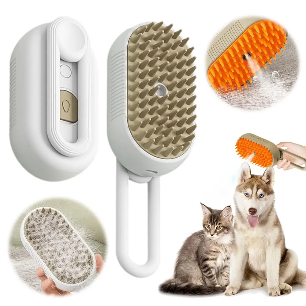 Cat Steam Brush, 3-in-1 Cat Steam Brush Cleaner, Silicone Massage Combing Brush, Pet Hair Clean Brush Comb, Suitable for Cats and Dogs
