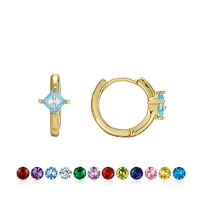 Earrings For Women Trendy Birthstone Huggie Hoop Plated With Cubic Zirconia Dainty Small Earring Birthday Gifts