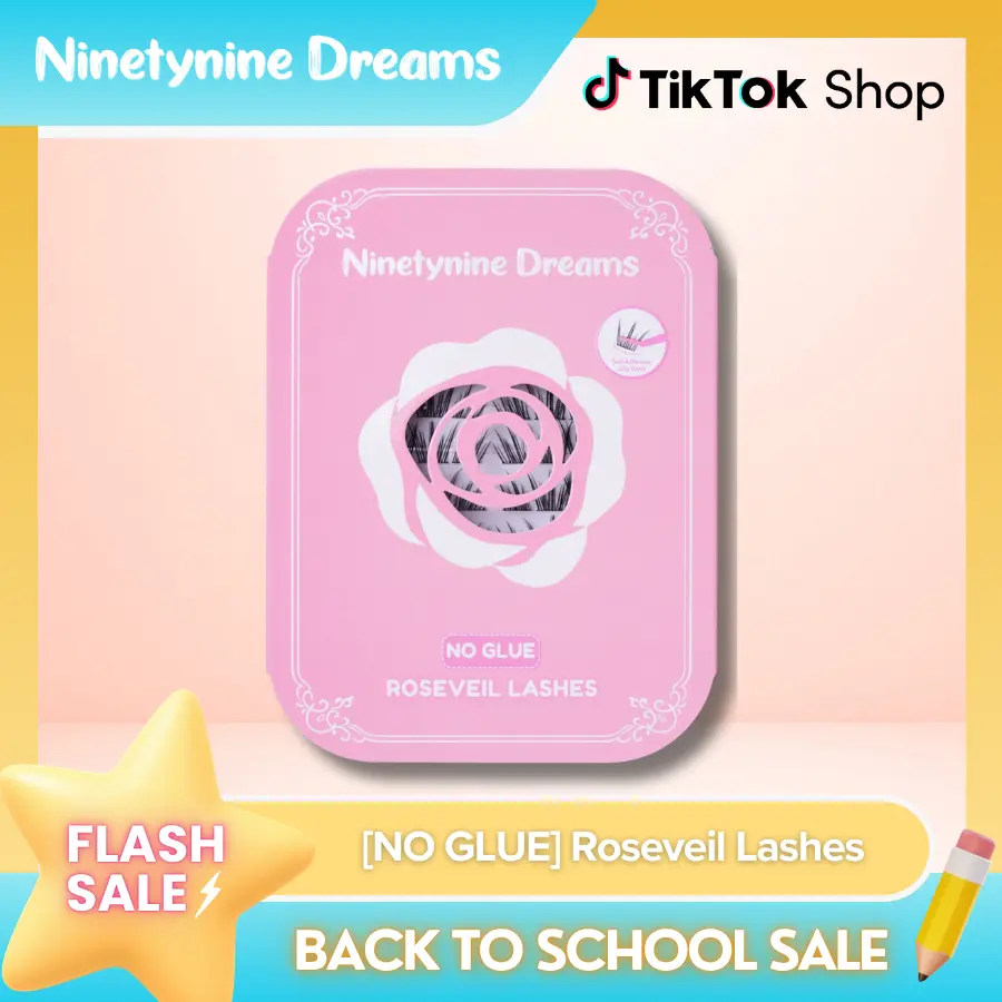 Ninetynine Dreams [NO GLUE] Roseveil Self-Adhesive Lashes | 9-13mm C Curl Press-On No Glue Required Lash Clusters - Spiky Wispy Anime Manhua Style Beginner-Friendly Reusable Lightweight Daily Eyelashes with Ultra-Thin Self-Stick Jelly Band
