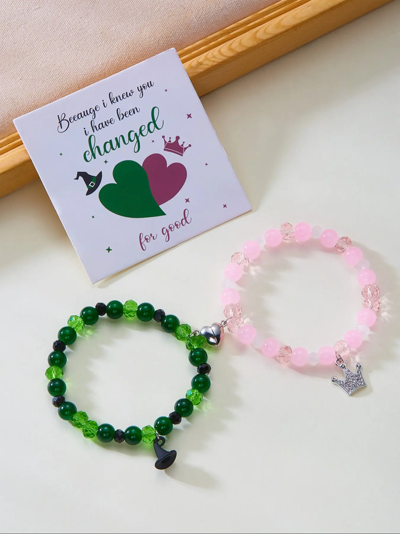 2 Piece Set Simple Fashion Magic Bad Witch Beaded Heart Magnet Friendship Couple Bracelet Gift, Bead Bracelets, Stylish Jewelry for Couples