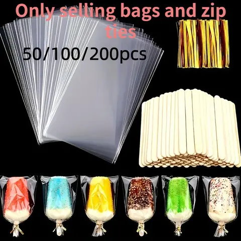 Transparent Plastic Ice Pop Bags, Durable Snack Bags, Clear Goodie Bags, Packaging, Candy Bags for Party Favors, Perfect for Making Ice Cream and Candy, Ideal for Parties and Gifts, Size 6.7 X 3.34 Inches