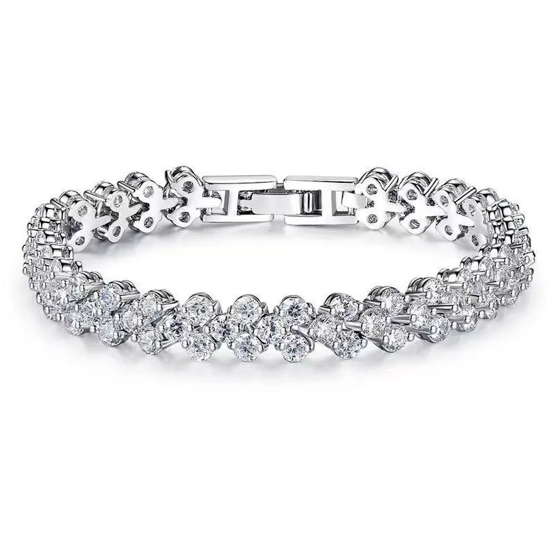 Luxury Flower Crystal Bracelet for Women | Sparkling CZ Tennis Bracelet | Elegant Silver Link Bracelet