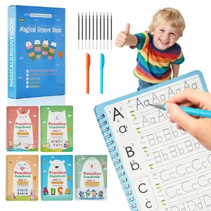 Magic Grooved Writing Books for -Handwriting Practice for  5-8 - Tracing Books for  Ages 3-5 - ,  Learning-Letters, Numbers, Math, Drawing (Blue Box, 10.3 in x 7.3 in)