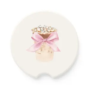 Coquette Coffee Bow Soapstone Car Coaster- Coquette Car Accessory- Iced Coffee Cup Holder- Coquette Cup Holder- Coquette Car Coaster