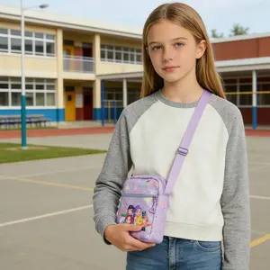 Adjustable, High-Capacity Daily Crossbody Bag featuring Cartoon Girl Group, K-Pop, and Anime Prints—Ideal for Travel, Outings, and School