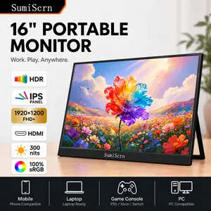 SumiScrn 16" Portable Monitor 1200P 100%sRGB, FHD IPS, 60Hz, for Laptop, Desktop, Phones, MacBook, Xbox PS4/5