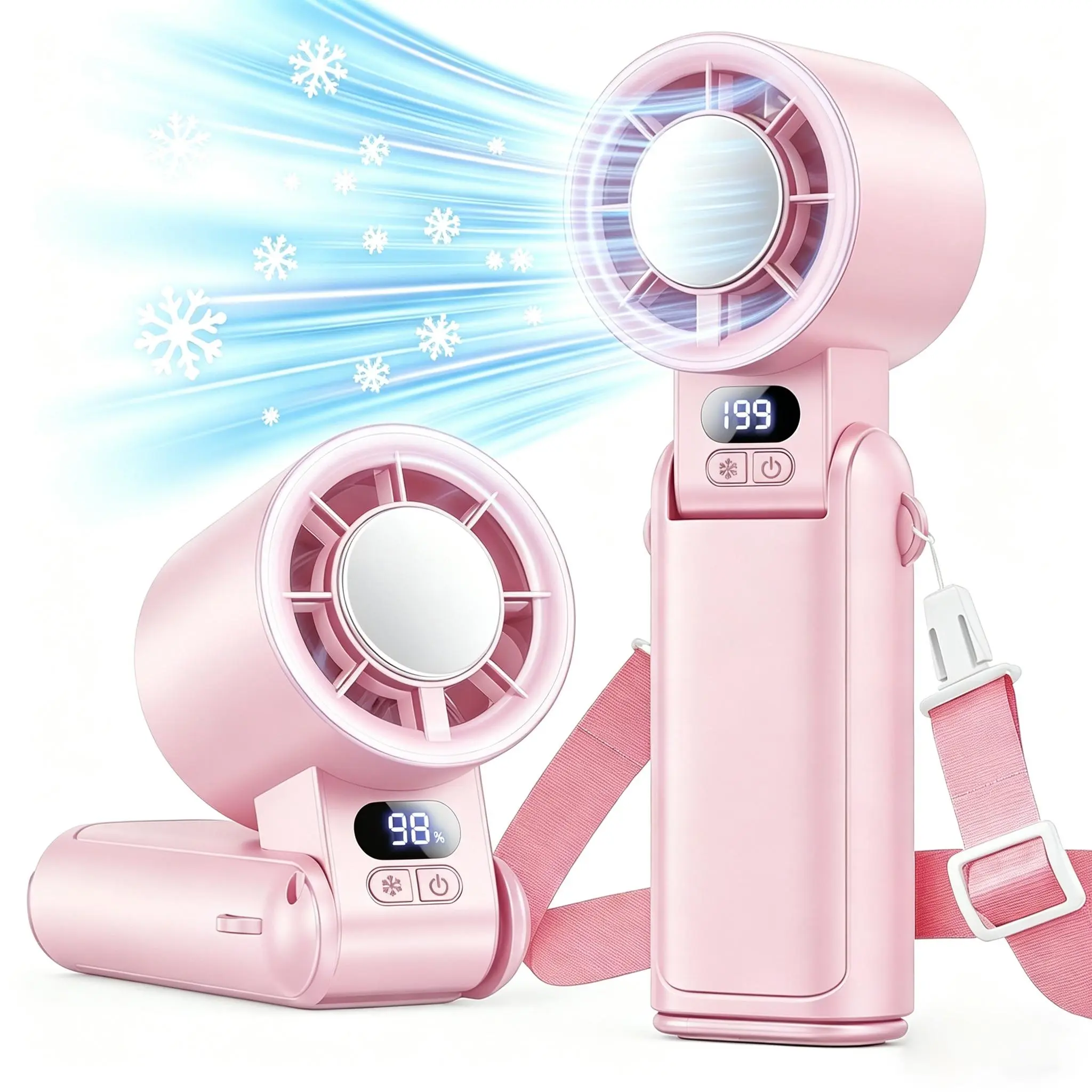 PKBD Portable Cooling Airflow Function Handheld Turbo Fan 21000 Revolutions Per Minute 199 Adjustable Levels Foldable for Summer Travel Vacation