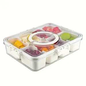 8 Compartment Food Storage Container with Lid, 1 Count Large Divided Serving Tray with Handle, Food Storage Container for Travel, Party, Salad, Charcuterie, Kitchen, Reusable Snack Container