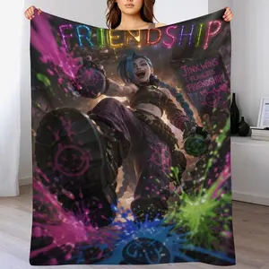 *Arcane* Jinx "Friendship" Throw Blanket — Jinx Bomb Pattern Fleece Throw, Colorful Graffiti Art Style, Esports Room Decor, A Gift for *Arcane* Fans