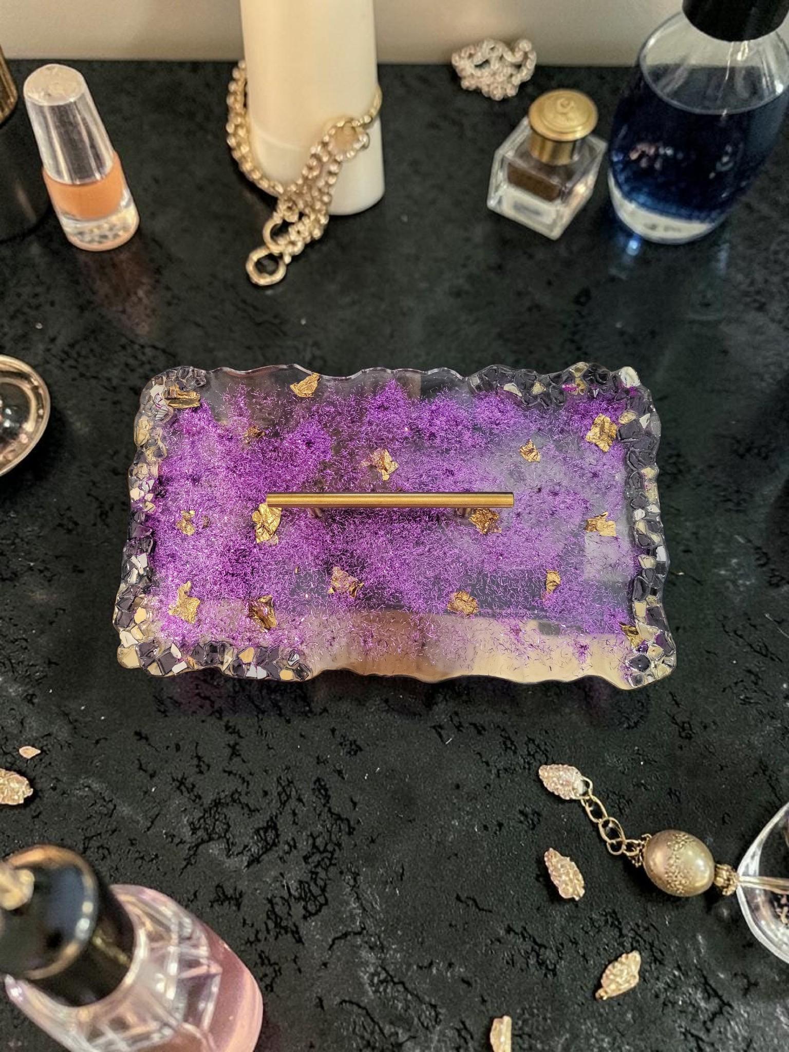 Home Decor 3D crystallized Purple and Gold Colored tray