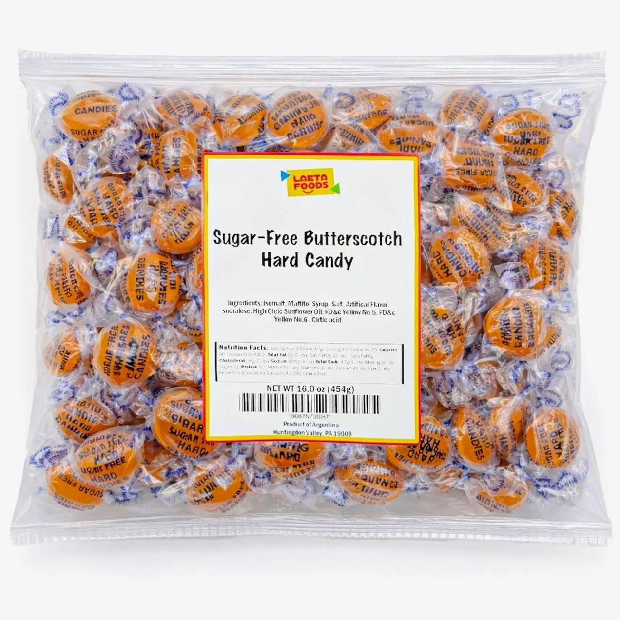 Sugar Free Butterscotch Hard Candy | 1 Lb Bag - Approx. 75 Pieces | Sugarless Candy Individually Wrapped | Old Fashioned Candies for Office Bowls & Sharing