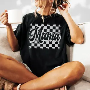 Retro Checkerboard Mama Shirt, Distressed Cool Mom Graphic Tee, Grunge Motherhood Top, Mother's Day Gift