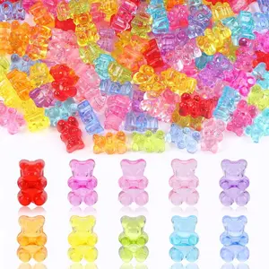 200pcs Acrylic Bear Beads Mixed Color Cute Gummy Bear Beads Transparent Tiny Clear Bear Charms for Bracelet Necklace Earring Jewelry Making DIY Crafts