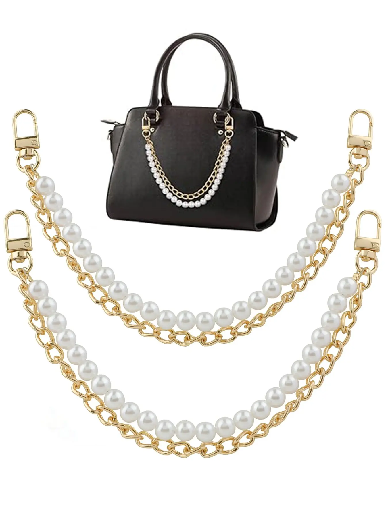 12"Gold Faux Pearl Purse Chain, Classic Chain, Fashionable Chain Strap, Bag Chains Purse Charms for Handbags, Pearl Bag Chain Charm Purse Accessories Pearl Purse Extender Chain Bag Purse Strap Extender Purse Bag Chain Shoe Chain Charm, Handbag Accessory