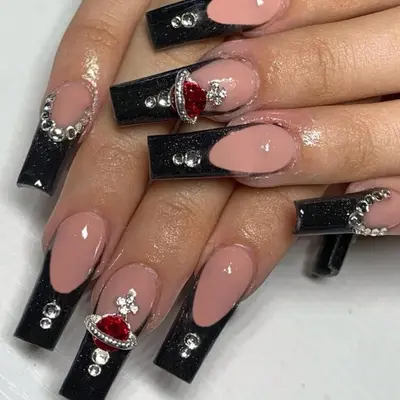 Red Bottom Nails with Black French Tip TikTok Shop