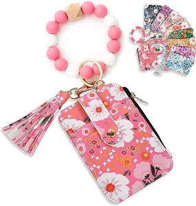 Women Boho Beaded Wallet Keychain Wristlet Wallet for Women Tassel Silicone Keychain Card Holder Small Purse Gifts Elegant Design Versatile Use Compact Size Beaded Detail Silicone Keychain Card Holder Perfect Gift
