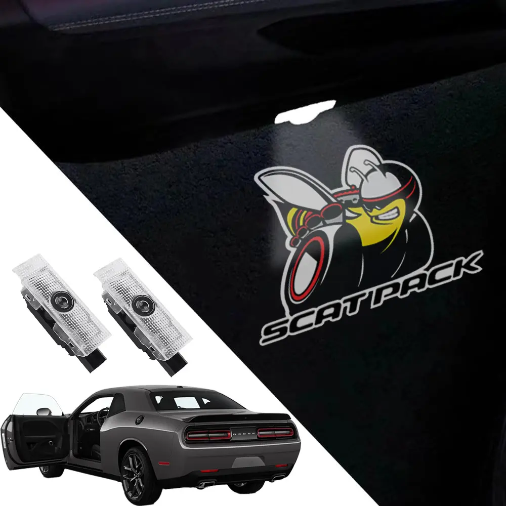 2Pcs Super Bee Scat Pack LED Door Welcome Lights car door light for Dodge Charger challenger Magnum | Ghost Shadow Projector Puddle Courtesy Lights Car Accessories Car Projection logolights
