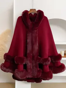 Luxury Faux Fur Hooded Cape Shawl, Warm and Comfortable, Ideal for Air-Conditioned Rooms, Perfect for Home and Parties, Fall & Winter