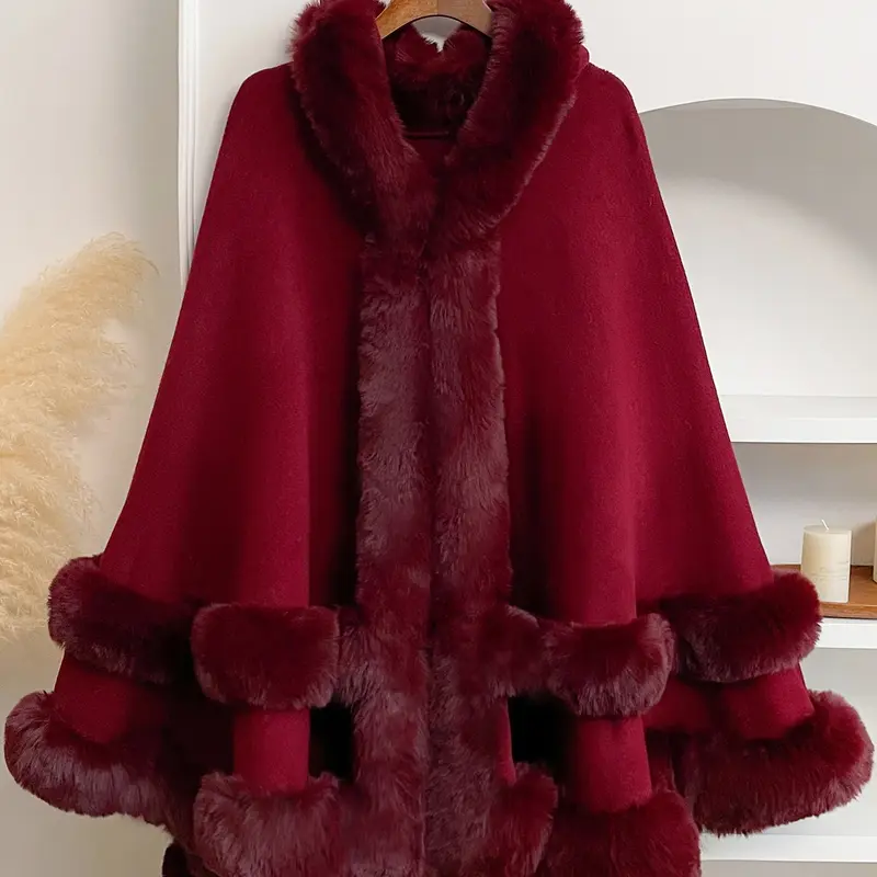 Luxury Faux Fur Hooded Cape Shawl, Fashion Shawl, Fitted, Boho Style Shawl, Bohemian, Warm and Comfortable, Ideal for Air-Conditioned Rooms, Perfect for Home and Parties, Fall & Winter