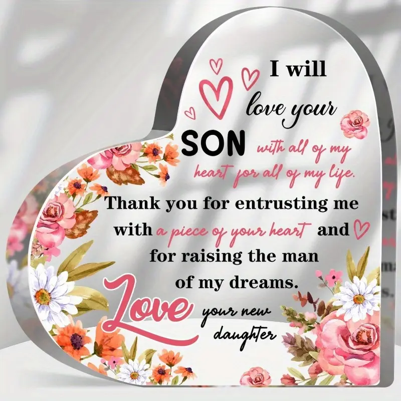 Thank You New Mom Wedding Gift, Bride Engagement Floral Acrylic Heart Memorial Plaque, Thank You Sign for Groom's Mother