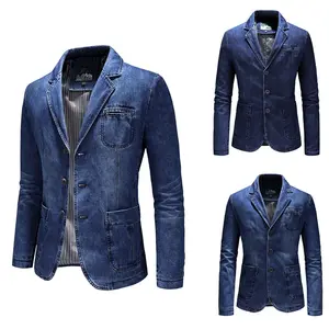 Men's Trendy Slim Fit Denim Blazer | Soft Durable Fabric | Single-Breasted Design | Versatile Casual Business Daily Dating Occasion Mens Stylish Outfit Essentials Double-Breasted