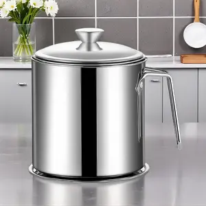 Stainless Steel Oil Dispenser with Handle, Oil Filter Pot with Lid & Tray, Kitchen Oil Separator, Cooking Tool for Home Use, Kitchen Gadgets, Utensils, Cooking Oil Container