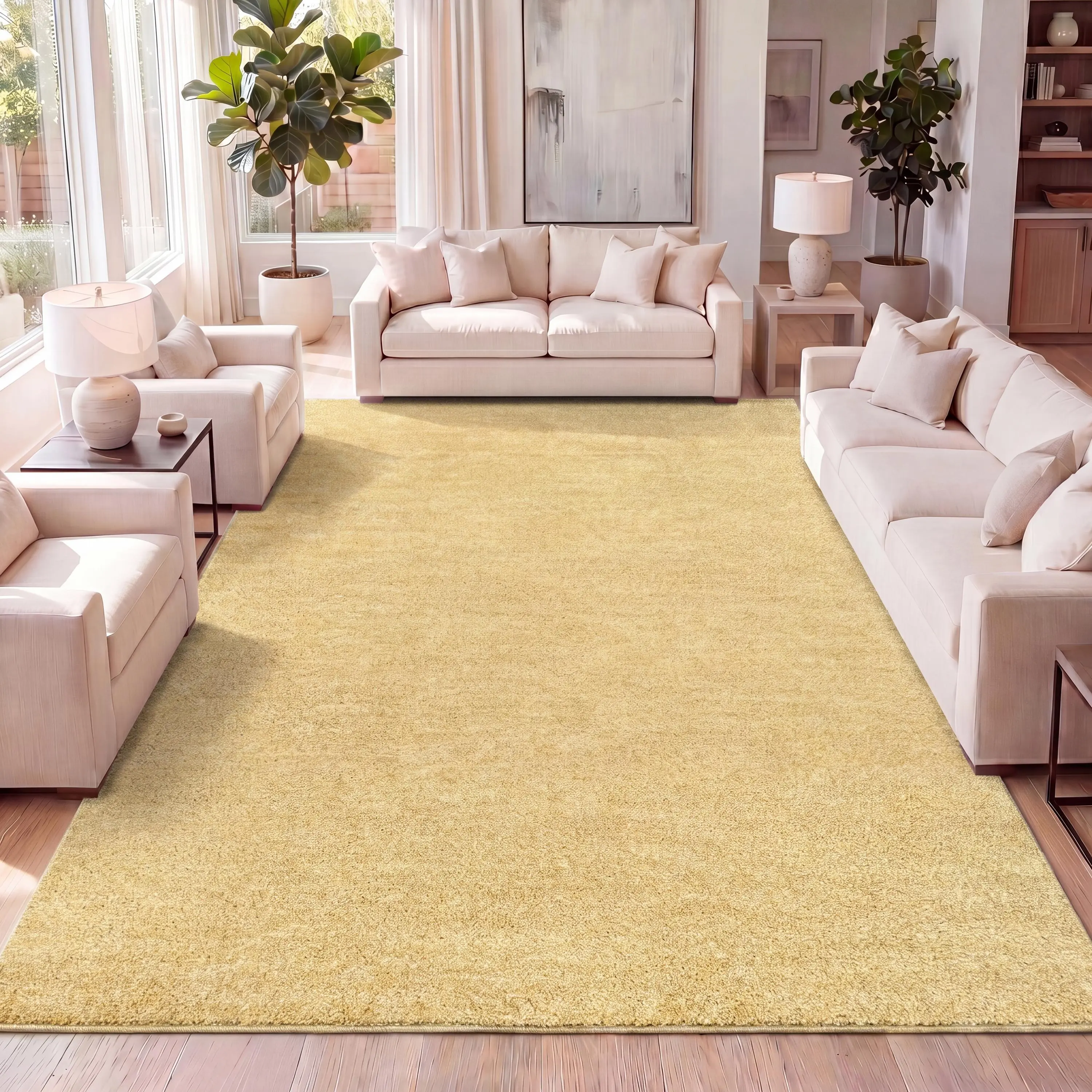 JONATHAN Y Haze Solid Low-Pile Indoor Mustard Area Rug; for Living Room, Kitchen, Bedroom, Dining Room, Office