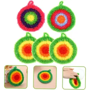 Acrylic Yarn Knitted Dishcloth, 1-Piece Rainbow Round Non-Scratch Sponges for Dishes, Soft & Absorbent Scrubber Pad for Pots & Pans, Home Care Kitchen Cleaning Cloth