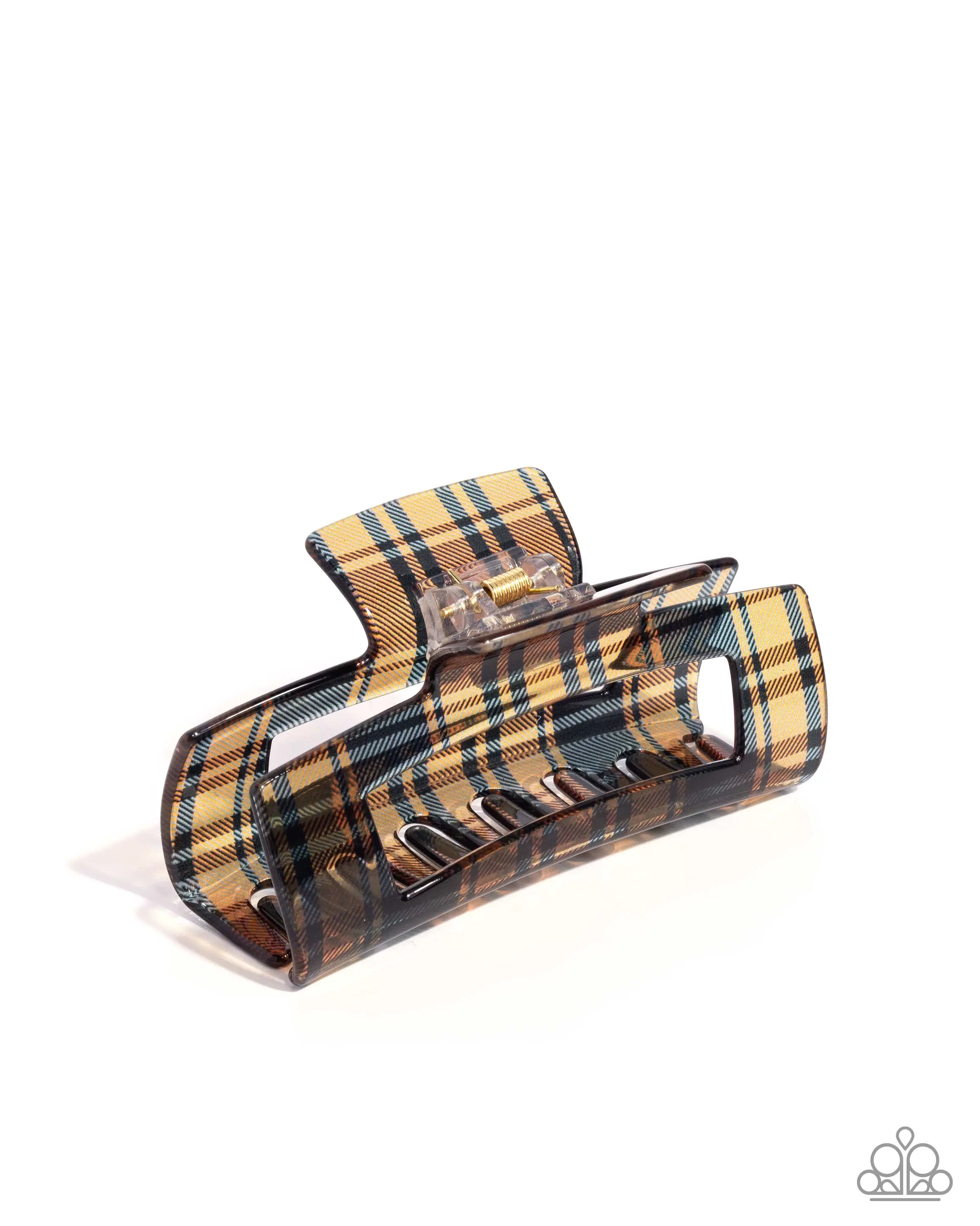 Prized Plaid - Brown Plaid Claw Hair Clip - Paparazzi