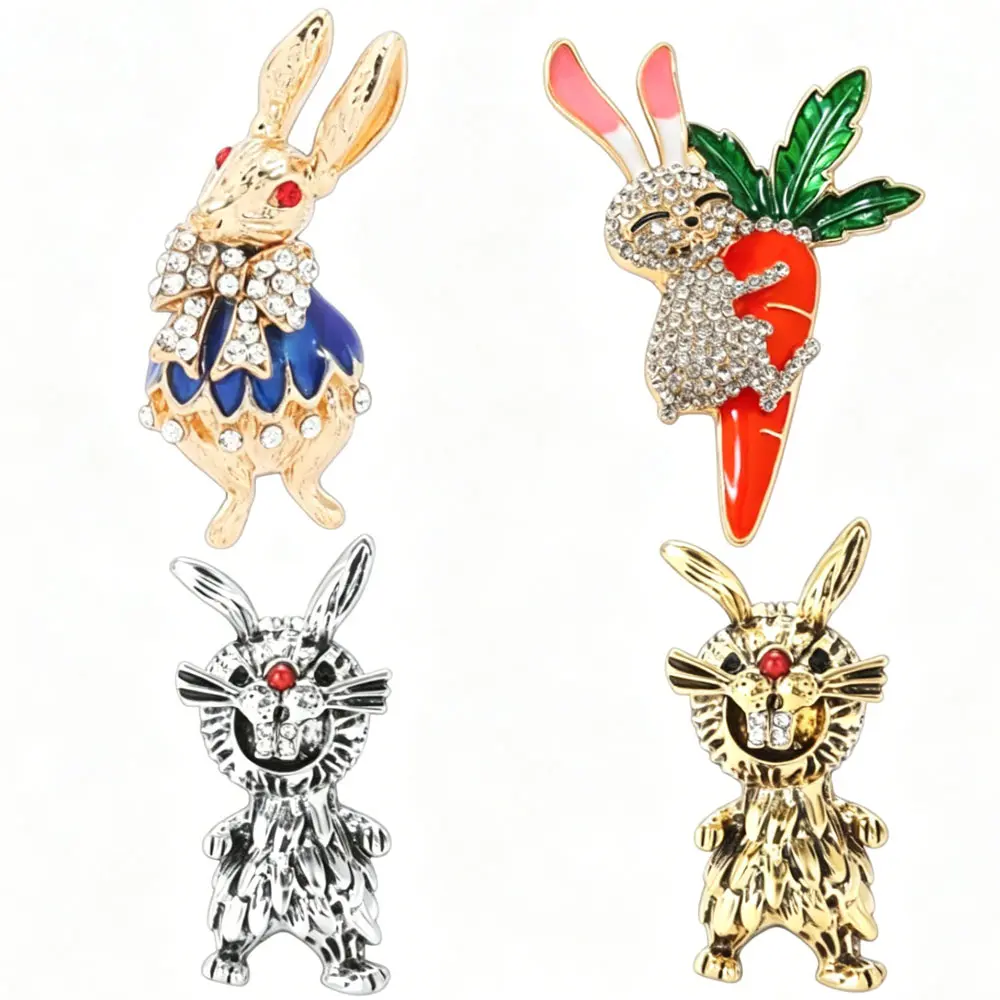 Fashion Animal Rabbit Alloy Animal Brooch Flower Retro Animal Accessories for Ladies' Dresses Suits