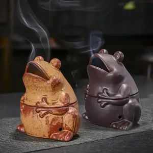 1pc Frog Incense Coils Burner Ceramic Handicrafts Incense Holder Home Fragrance Decor Purple Clay Censer (Without Incense)