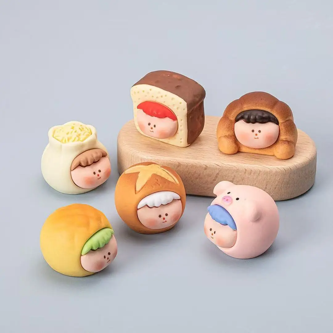 Cute Mini Bread Figure Set, Matte Touch Paint Resin Dolls, Collectible Tiny Desk Decor, Perfect DIY Craft Accessories For Handmade Projects
