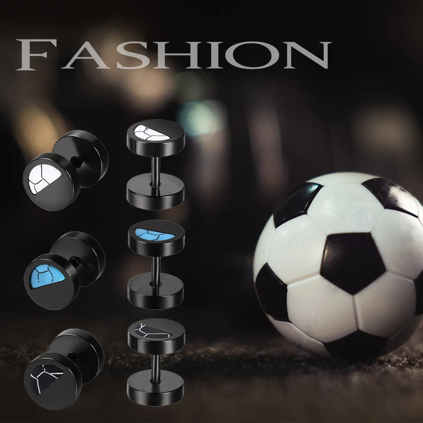 OIDEA Men's 18G Punk Dumbbell Stud Earrings - Black Stainless Steel with Turquoise Inlay, Industrial Screw Back Post, Metalhead Style, Vintage Contrast, Lightweight, 0.39x0.31in, for Casual Daily Wear, 0.39 X 0.31 Inches