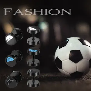 OIDEA Dumbbell Stud Earrings Stainless Steel Punk Hip Hop Turquoise Inlay Screw Disc Studs for Men Women Black