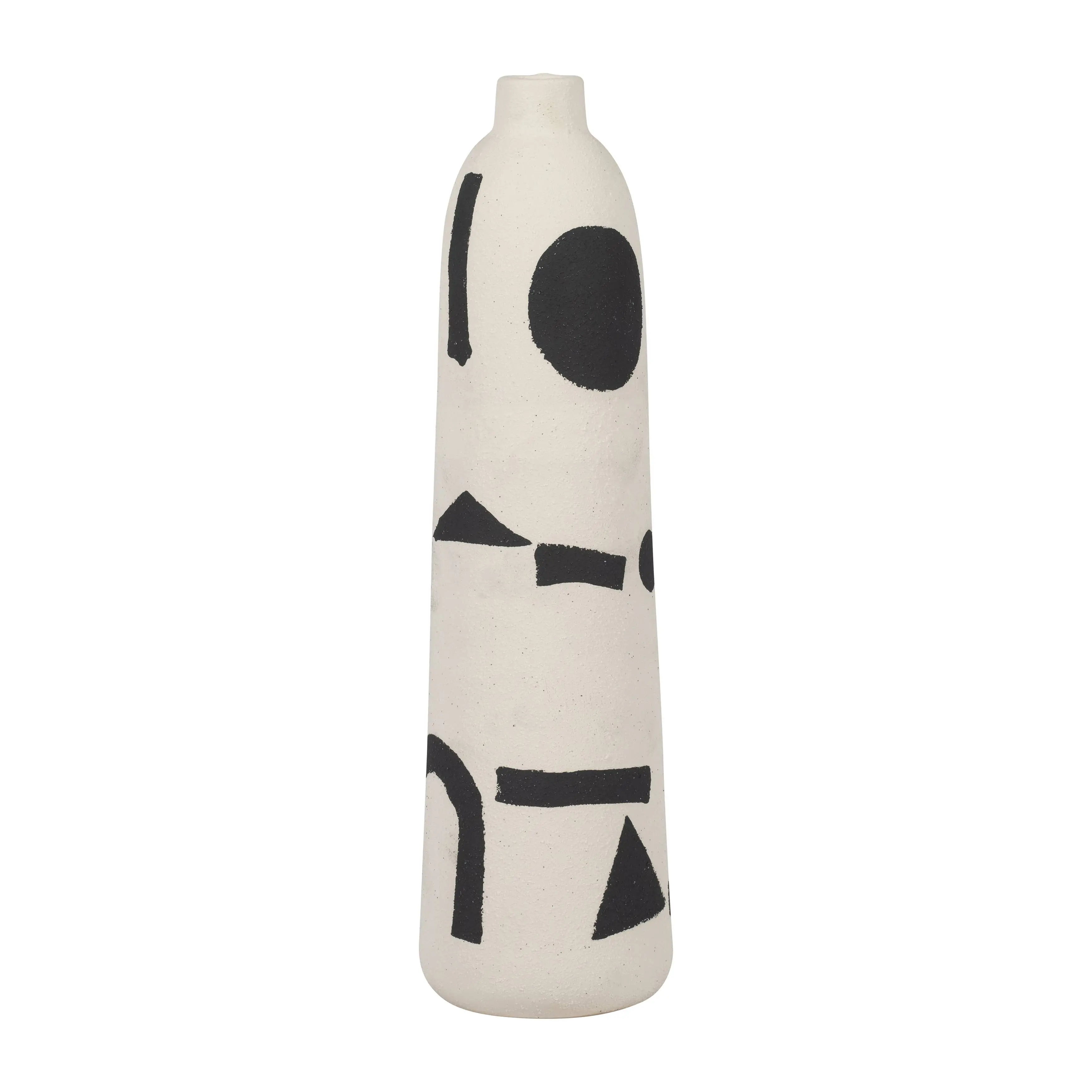 Ivory/Black 15 in. Ceramic Round Abstract Funky Vase