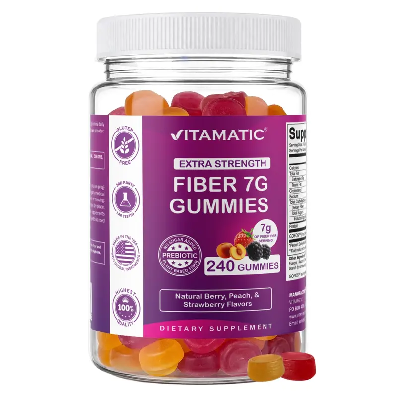 Vitamatic 7G Dietary Tasty Gummies - Fruit-Pectin-Based, 240ct, Sugar-Free, Berry Mix Flavors, Non-GMO, Gentle on Gut, Artificial Color-Free, Digestive Aid, Easy Habit Adult Supplement, Fiber Food Alternative