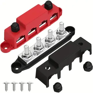 [Power Distribution Block] 2-Pack 12V 250A Power Distribution Block for Car Boat Battery, BusBar with 4 x 3/8" & 4 x 5/16" Studs, Screw Termination, Iron Dual Positive/Negative Terminals & Covers - Universal Fit