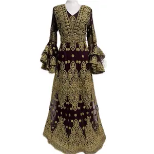 Beautiful Desi Embroidered Kaftan - Intricate Design with Gold Embroidery, Long Sleeves, and Elegant Fit Waist Style