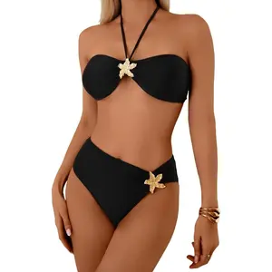 Halter Bandeau Bikini Sets Women's Self Tie Back Two Piece Swimsuit High Waisted Sexy Bathing Suit(Gift)