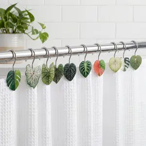 12-Piece Leaf Bath Curtain Hooks, Durable Acrylic Leaves, Stainless Steel Rust-Resistant Hooks, Modern Bathroom Decor, Easy Installation, Waterproof Design