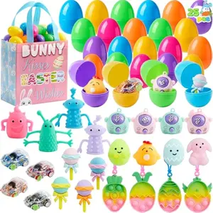 25pcs Prefilled Easter Eggs with Assorted Toys Plus Stickers, Easter Eggs Fillers for Basket Stuffers, Kids Hunt, Party Favors, Classroom Prize Supplies