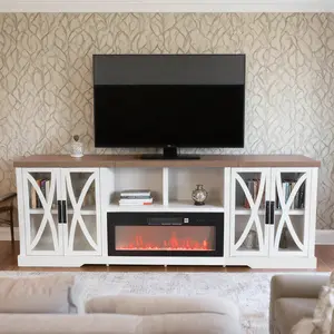 PARROT UNCLE Classic 93 inch TV Cabinet with 36 inch Electric Fireplace for Modern Living Room Decor