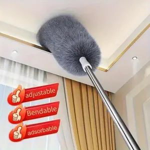 Static Dust Cleaner with Extendable Pole and Curved Head, Washable Reusable for Fan Furniture Car Baseboard Ceiling Lights