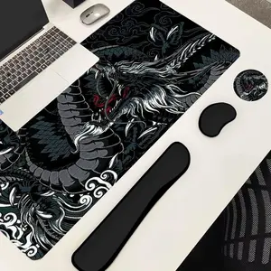 Dragon Pattern Mouse Pad & Keyboard Wrist Rest & Keyboard Pad & Coaster Set, 4 Counts/set Ergonomic Wrist Support, Desk Accessories for Home Office Gaming