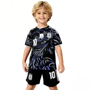 2026 Argentina National Team Away 10# Short Sleeve Set Soccer Jersey Kid's Version Black And Blue