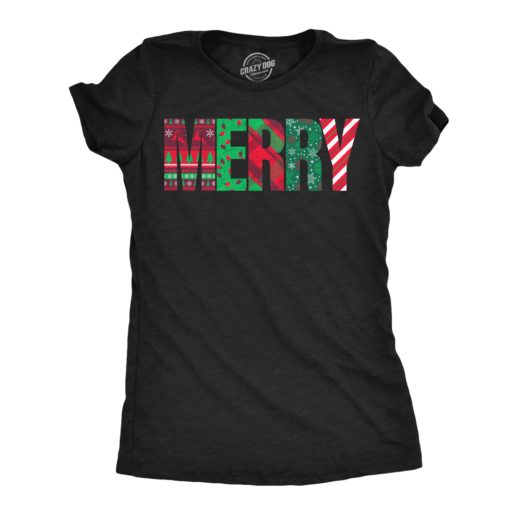 Womens Funny T Shirts Merry Patch Text Sarcastic Christmas Tee For Ladies Funny Womens T Shirts Cute Vintage Fashion Casual Ladies T-Shirt Gift Christmas Tops for Women Women's Novelty Tees Black -